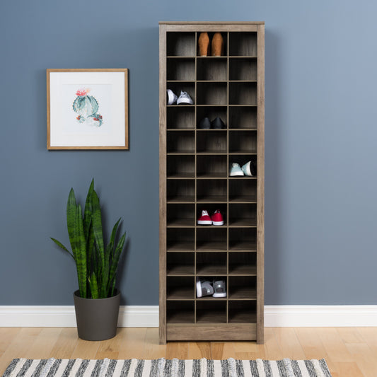 Prepac Elegant Gray Shoe Storage Cabinet, Space-Saving Solution with Cubbies for 36 Pairs, 13"D x 23.5" W x 72.5" H - WoodArtSupply