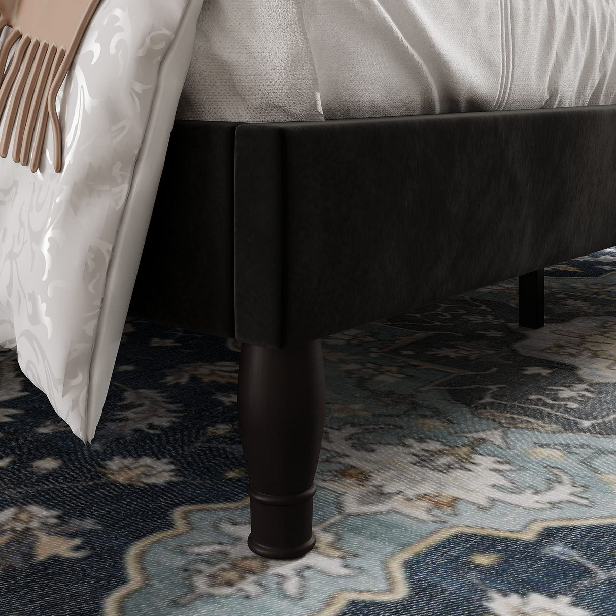 Allewie King Size Platform Bed Frame with Adjustable Velvet Tiara Headboard, Upholstered Diamond Button Tufted, Wood Slats Support, No Box Spring Needed, Mattress Foundation, Easy Assembly, Black Allewie