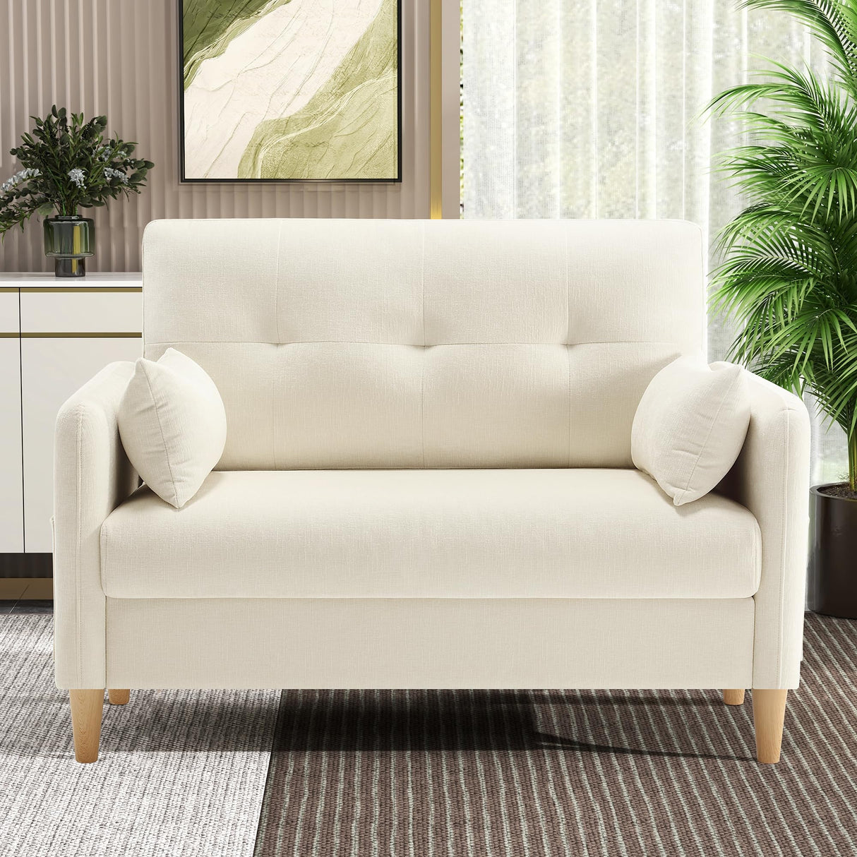 Hanherry Loveseat Sofa, 47” Small Couch for Living Room, Comfy Chenille Fabric Love Seat for Bedroom withThrow Pillow,Removable Cushion Cover,Couches for Small Space,Apartment,Dorm Hanherry