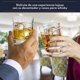 REGAL TRUNK & CO. Whiskey Decanter Set with Glasses, 4 Square Engraved Tumblers Whisky Decanter & Glass Set, Crystal Decanter Set Bourbon and Scotch, Gift Box and with Liquor Glass Polishing Cloth REGAL TRUNK & CO.