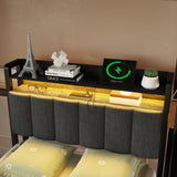 Mirightone Full Over Twin Bunk Bed with Desk & Charging Station, Full Size Loft Bed with Shelf Over Twin Bed w/LED Light & Upholstered Headboard, Detachable Metal Bunk Frame w/Storage Bookcase, Black Mirightone