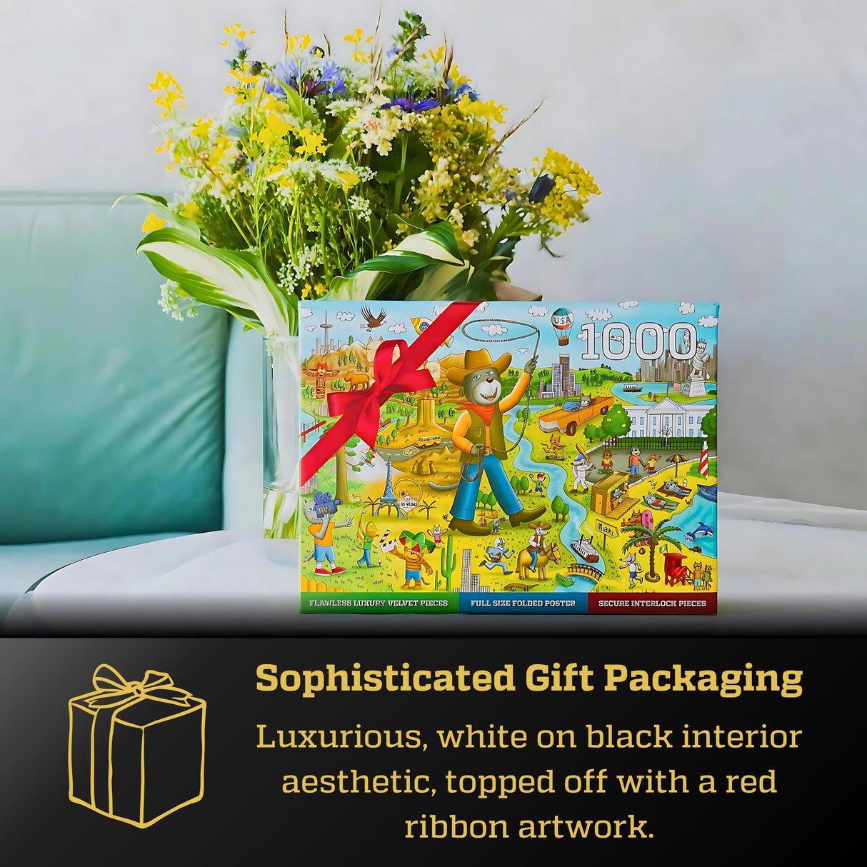 Pawsome America by Gerjato | 1000 Piece Puzzle for Adults, Family and Kids – 20x30 Inch HD Puzzles for Adults 1000 Pieces with a Silky Matte Finish | Fun Unique USA Puzzle Gift Box with 1:1 Poster Gerjato