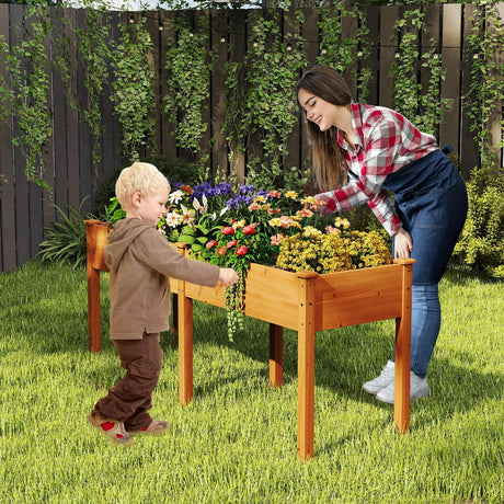 Toolsempire Raised Garden Bed with Legs, Elevated Planter Box with Divider & 8 Drainage Holes, Fir Wood Garden Box for Vegetables, Flowers, Fruits & Herbs (Brown Yellow) Toolsempire
