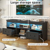 IRONCK TV Stand for 65 Inch TV, 55" LED Entertainment Center with Storage Cabinets, Power Outlets and Open Shelf, Media Console TV Cabinet with Drawers for Living Room, Black IRONCK