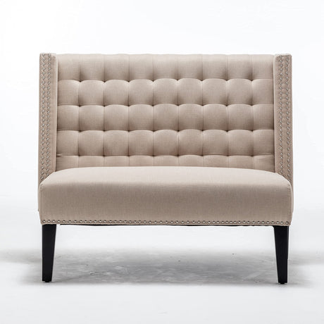 46" Small Modern Loveseat Settee Sofa 2-Seat Sofa Couch Tufted Love Seat Dining Bench with Nail Head Trim Back Banquette Sofas for Living Room Small Space Entryway Hallway Khaki Tongli