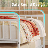 LIKIMIO Daybed with Trundle, Sturdy Metal Full Size Bed Frame with Upholstered Headboard and Charging Station for Living Room, Bedroom and Guest Room, White LIKIMIO