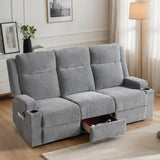 75'' Manual Reclining Sofa with Storage Drawer, 3 Seat Wall Hugger Recliner Couch with Cup Holders, Side Pockets, Chenille Fabric, Compact 3-Person Recliner for RV, Living Room, Apartment (Grey) LURVIA