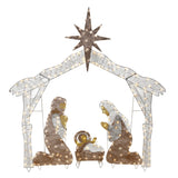 National Tree Company Pre-lit Artificial Christmas Décor - Includes Pre-strung White Mini White Lights and Ground Stakes - Crystal Holy Family Nativity - 6 ft National Tree Company