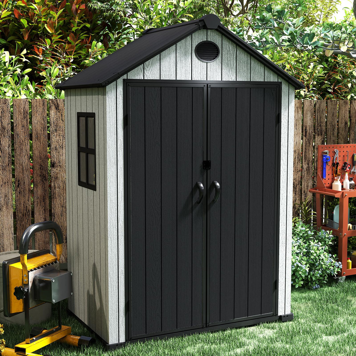 ZYJOYY 6x4 FT Resin Storage Shed,Lockable Door, and Vents for Garden, Backyard, Patio, Lawn,Grey Black ZYJOYY