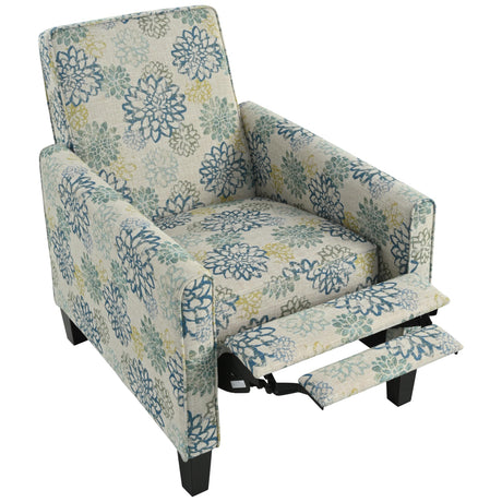 Merax 27.5" Push Back Recliner Chair Upholstered Recliner Armchair with Solid Beech Wood Legs for Living Room and Bedroom, Light Brown&Blue Merax