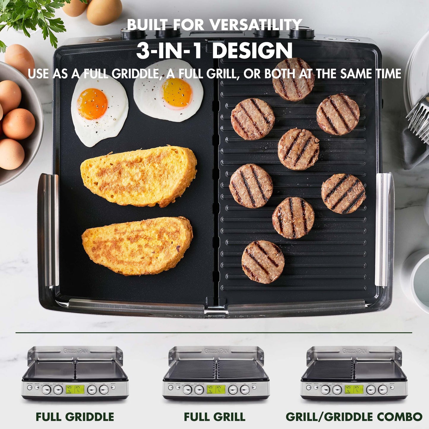 GreenPan Elite XL Smoke-less Grill and Griddle, Healthy Ceramic Nonstick Interchangeable/Removeable Cast Aluminum Plates, Indoor BBQ Sear Sizzle, LCD Display, Splash Guard, Drip Tray, PFAS-Free, Black