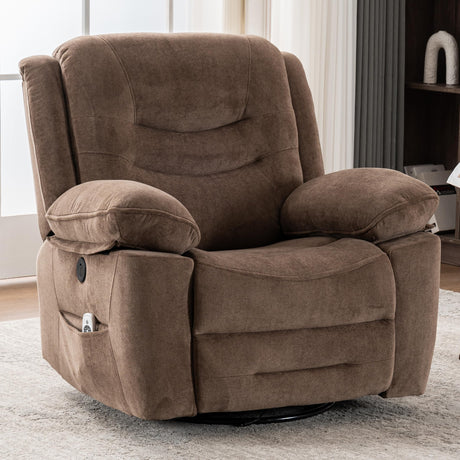 Ketaiyou Power Swivel Rocker Recliner with Massage and Heat, USB Port, Infinite Position, Overstuffed Electric Glider Rocking Chairs Living Room, Soft Fabric Reclining Sofa Chair(Mocha) Ketaiyou