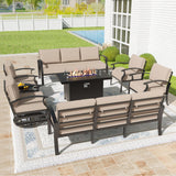 Kullavik Aluminum Patio Furniture Set,8 Pieces 10 Seat Metal Outdoor Furniture Conversation Set w/45 Propane Gas Fire Pit&Swivels,Sand Kullavik