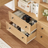 FINETONES 71" Tall Bookshelf with 4 Drawers, 6-Tier Double Wide Bookshelves and Bookcases with Storage, Natural Bookshelf Large Open Bookshelves Standing Book Cabinet for Home Office FINETONES