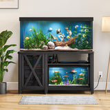 DWVO 55-75 Gallon Aquarium Stand with Power Outlets, Cabinet for Fish Tank Accessories Storage - Heavy Duty Metal Fish Tank Stand Suitable for Turtle Tank, Reptile Terrarium, 860LBS Capacity, Black DWVO