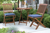 Outdoor Interiors Eucalyptus Wood 3-Piece Square Foldable Bistro Outdoor Furniture Patio Set, Table and 2 Chairs with Cushions, Blue Outdoor Interiors