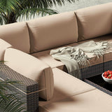 Gotland 9 Pieces Patio Furniture Set with 1 Coffee Table, Wicker Outdoor Sectional with 29.5'' High Backrest Thick Waterproof Cushions, Conversation Sets in 4 Combinations for Deck Pool Khaki Gotland
