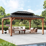 Modern Shade Rosewood Wood Gazebo 12' x 16', Cedar Framed Wood Grill Gazebo with Double Galvanized Steel Roof, Permanent Hardtop Wooden Pavilion with Sturdy Hooks for Garden, Backyard, Patio, and Deck Modern Shade Outdoor Living Spaces