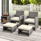 RELAX4LIFE Wicker Outdoor Ottoman Set of 2 - Rattan Footstools Foot Rest w/Removable Cushions, Multipurpose Side Table & Additional Seating, Outdoor Ottomans for Patio Garden Porch (Grey-Off White) RELAX4LIFE