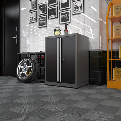 JZD Metal Tool Storage Cabinet with Lockable Doors and 2 Adjustable Shelves, for Office, Garage, Black & Grey