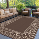 GENIMO Outdoor Rug Waterproof for Patio Decor, 5'x8' Reversible Plastic Straw Rug Carpet, Camping Mat for Outdoor, RV, Backyard, Deck, Balcony, Picnic, Beach, Coffee & Beige GENIMO