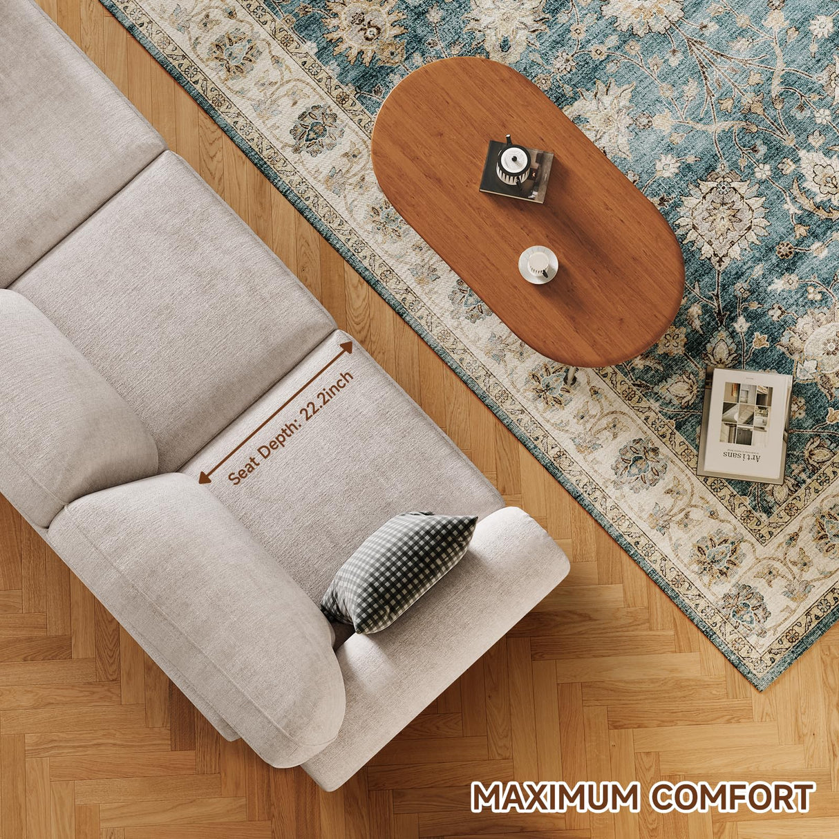 ONBRILL 90 Inch Nailhead Trim Couch for Living Room, 23 Inch Deep Seat Rolled Arm Sofa, Comfy Upholstered 3 Seater Chenille Couch w/Wooden Leg, Large Traditional Sofa for Farmhouse, Beige ONBRILL