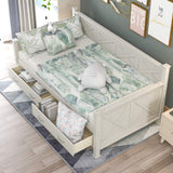 Twin Size Farmhouse Wood Daybed with 2 Storage Drawers, X-Shaped Sturdy Modern and Rustic Casual Style Corner Bed Day Bed Frame with Drawers for Bedroom, No Box Spring Required (Cream White+Twin) THINK 30
