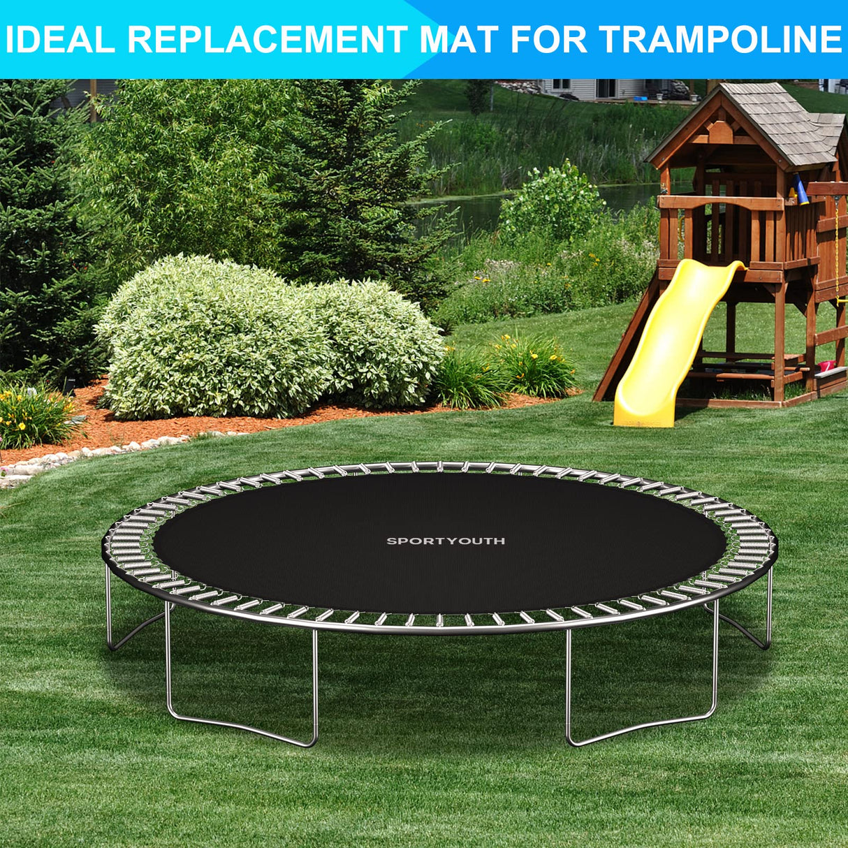 SPORTYOUTH Trampoline Replacement Jumping Mat 12ft, Fits 5.5" Springs 72 V-Hooks 12 Foot Round Trampoline Frames - EXCLUDING Frame & Spring SPORTYOUTH