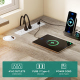 YITAHOME U Shaped Desk with Power Outlet & LED Lights, Farmhouse Computer Desk with Drawers, Wood Desk Home Office Desk with Monitor Stand & 5 Cubbies Storage Shelves, Grey Wash YITAHOME