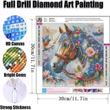 Ekuxom Horse Diamond Art Painting Kits for Adults, Round Full Drill Animal Diamond Art Kits, 5D DIY Horse Painting Crafts Home Wall Decor Gifts 12x12 inch Ekuxom