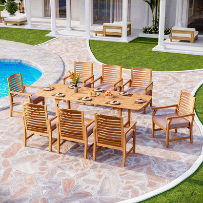 PHI VILLA 2 Pieces Acacia Wood Outdoor Dining Chairs with Cushions, Patio Oil Finished Wooden Armchairs Set of 2, Natural Teak Dining Chairs for Deck, Yard, Porch - WoodArtSupply