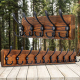 SKOLOO Rustic Wall Mounted Coat Rack: 16" Hole to Hole, Pine Real Wood Plank Wall Coat Rack with 5 Triple Hooks, Farmhouse Coat Hanger Wall Mount for Hanging Backpack Jacket Coat Hat SKOLOO
