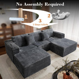 110 Corduroy Modular Sectional Boneless Sofa with 2 Ottomans, Convertible Cloud Couch with Deep Seats, Fluffy Memory Foam U Shaped Couch for Living Room, No Assembly Required, Black (Gray) Garaneeds