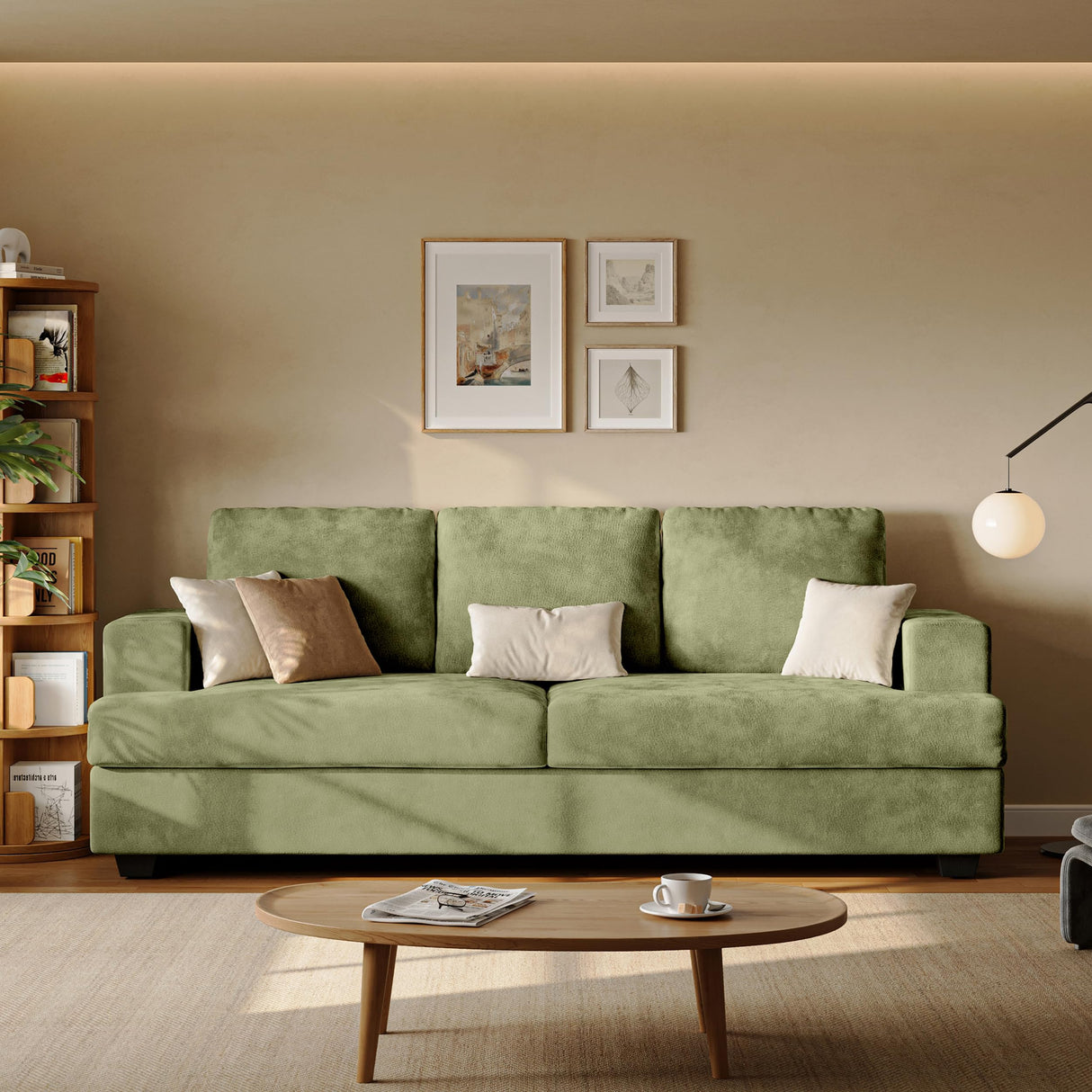 Comkei 89" 3 Seater Couches for Living Room Sofas Comfy Sectional Couch with 24" Deep Seat Loveseat Sofa for Small Apartment, Green Comkei