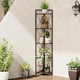 Cerlyunzan 5 Tier Corner Shelf Stand, 64" H Tall Industrial Corner Bookshelf for Living Room Decor, Metal Corner Shelf, Plant Stand Display Shelf for Bedroom, Bathroom, Small Space, Rustic Brown Cerlyunzan