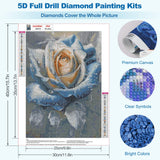 MEIYUDA Rose Diamond Painting Kits for Adults, 5D Blue Flowers Diamond Art Kits for Beginners, Floral DIY Gem Art Crystal Painting for Home Wall Decor Gift 12x16in MEIYUDA