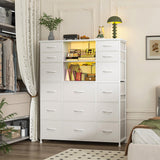EnHomee 51" H White Dresser with 15 Drawers Dresser for Bedroom with Charging Station & LED Lights & Hutch Sturdy Bedroom Dressers, Steel Frame, Wood Top, 51.2" H x 39.3" W x 11.8" D EnHomee