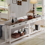 ChooChoo Farmhouse Console Table with 3 Drawers, Rustic Entryway Table, Narrow Long Sofa Table for Living Room, Hallway, Behind Couch, Soft White and Brown ChooChoo