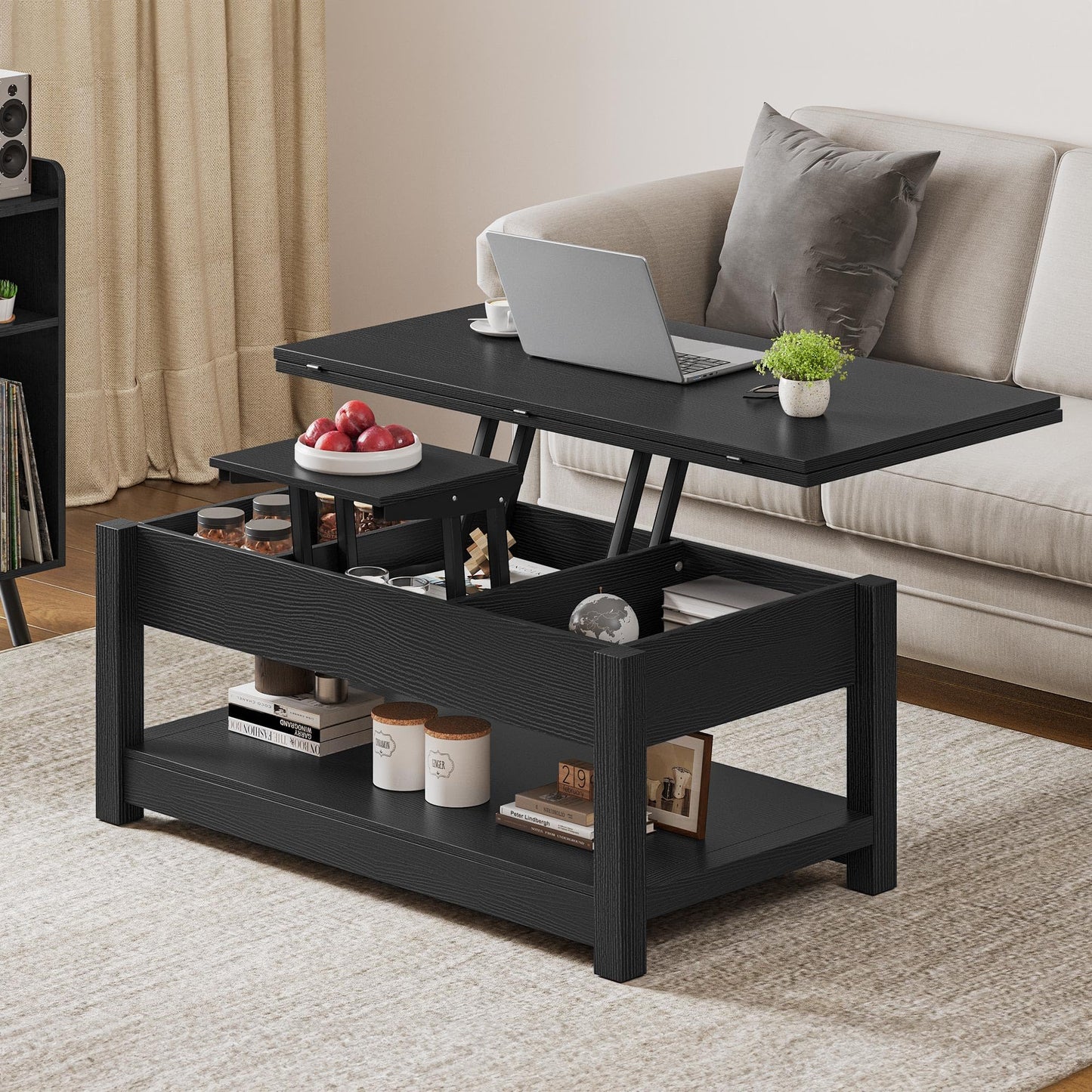 YITAHOME Lift Top Coffee Table, 3 in 1 Multi-Function Coffee Tables with Storage for Living Room, Farmhouse Modern Dining Table for Small Reception Room/Home Office, Black