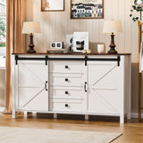 PAKASEPT Farmhouse Dresser Chests for Bedroom, Sliding Barn Doors TV Stand, Tall Wide Wood Country Rustic Chest of Drawers, Wood Storage Dressers for Living Room Hallway Entryway PAKASEPT