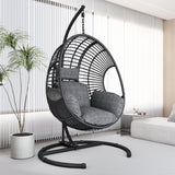 Hanging Egg Chair with Stand - Egg Swing Chair Outdoor Indoor Patio Wicker Chair Swing Hammock Egg Chairs 400lbs Capacity for Outside Patio, Bedroom, Garden and Balcony（Black） TQKVIPI