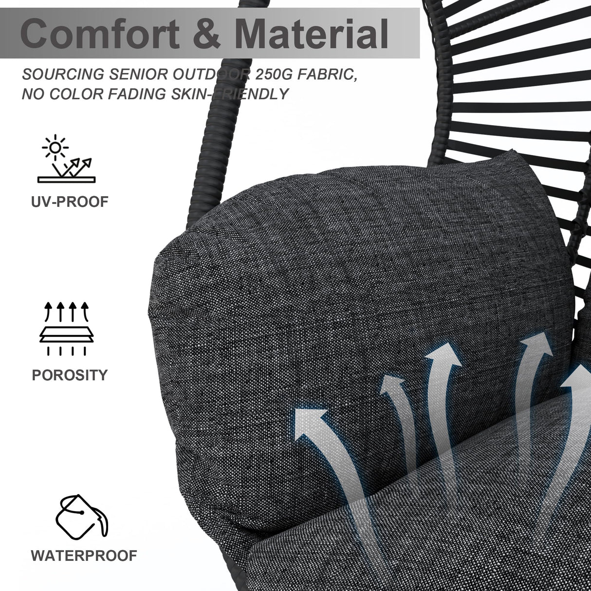 Hanging Egg Chair with Stand - Egg Swing Chair Outdoor Indoor Patio Wicker Chair Swing Hammock Egg Chairs 400lbs Capacity for Outside Patio, Bedroom, Garden and Balcony（Black） TQKVIPI