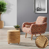 Casafield 17" Round Storage Ottoman with Lid - Natural, Handwoven Water Hyacinth Footstool for Living Room, Bedroom, Bathroom, Home Office Casafield