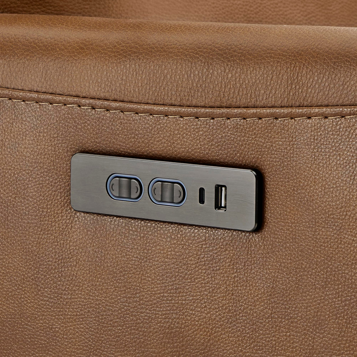 CHITA Genuine Leather Power Recliner Chair for Adults, Electric Wall Hugger Recliner for Small Spaces, Modern Living Room and RV Recliner Chair with Adjustable Power Headrest & Charging Ports, Brown CHITA