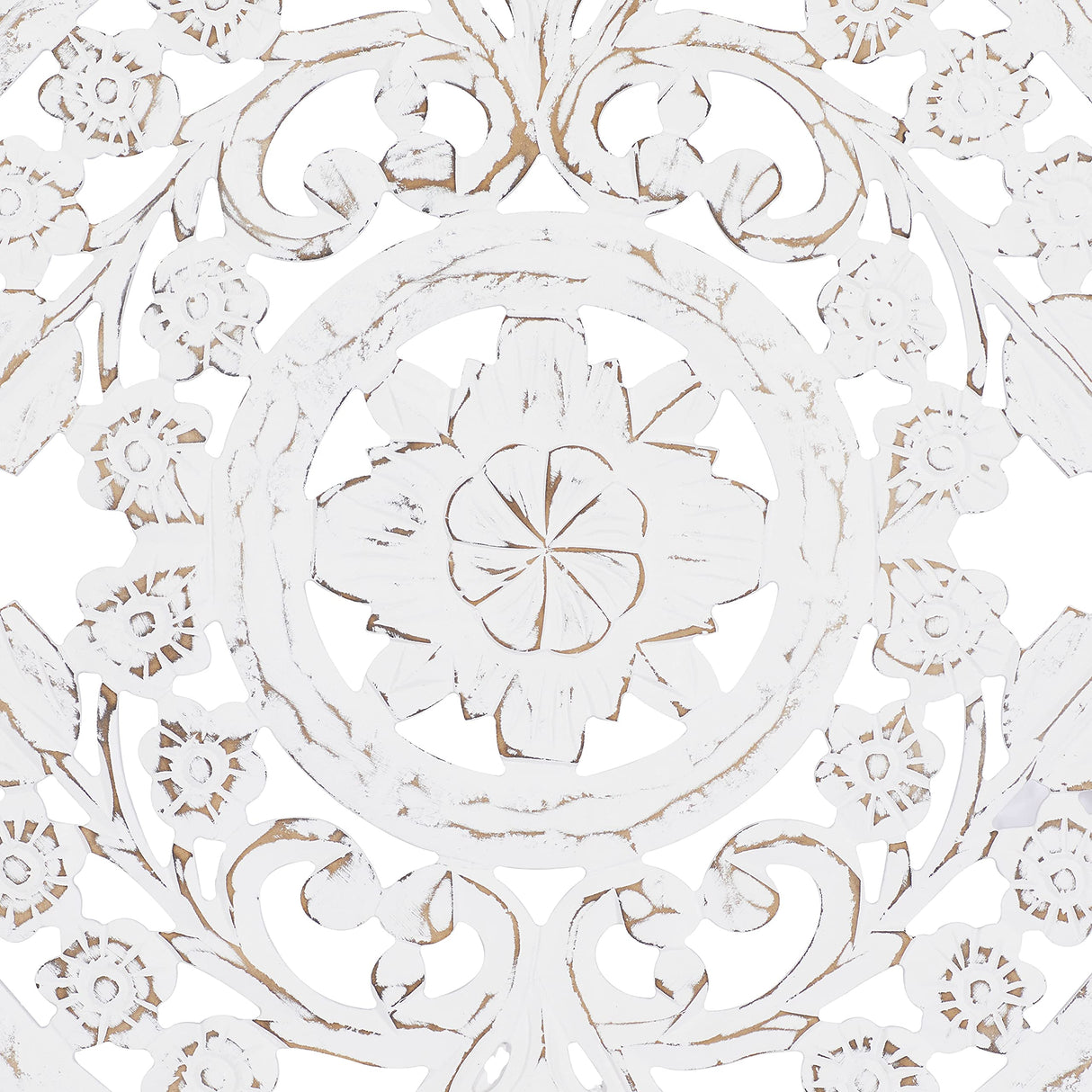 Deco 79 Wooden Floral Handmade Home Wall Decor Intricately Carved Wall Sculpture with Mandala Design, Wall Art 36" x 2" x 36", White Deco 79