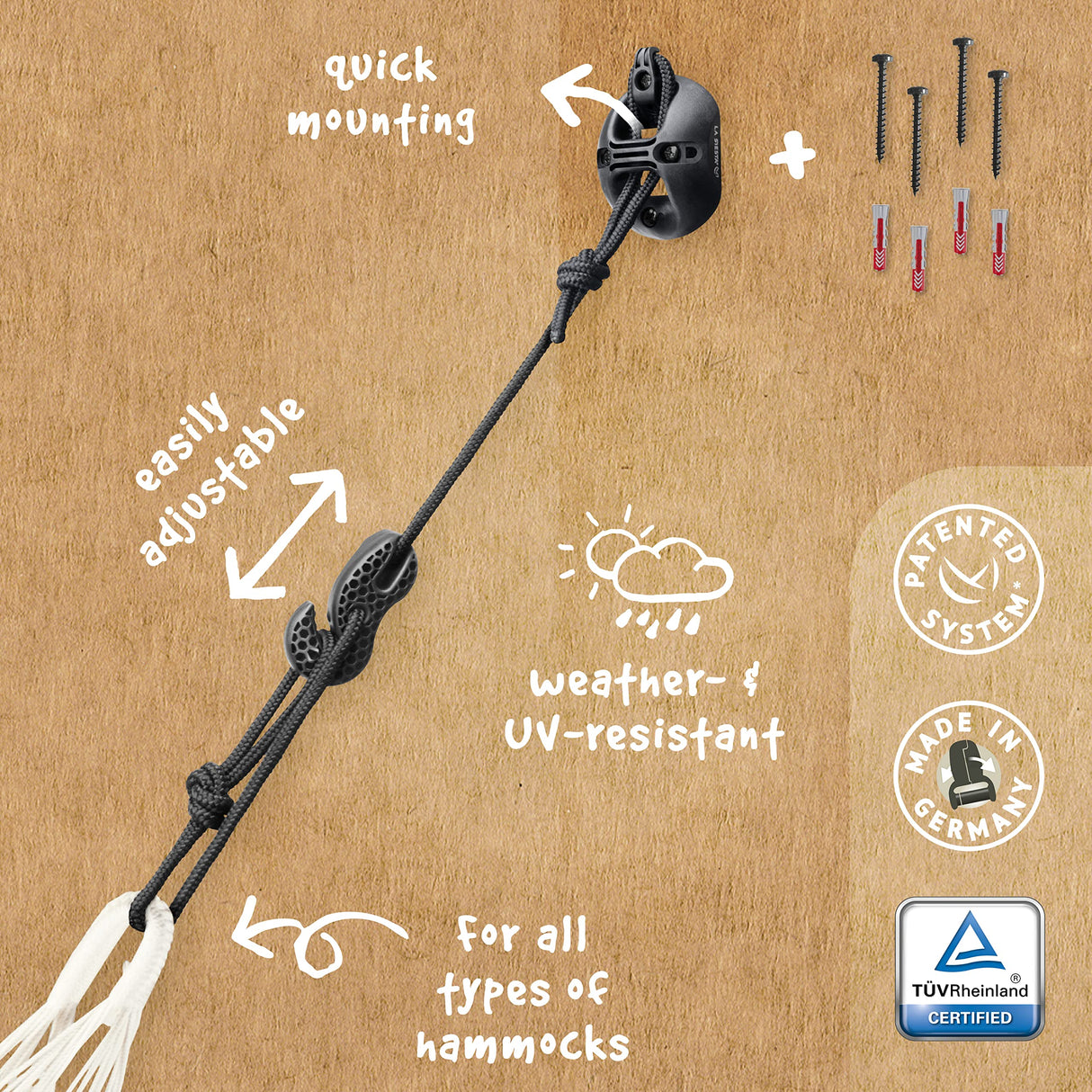 LA SIESTA CasaMount Black - Multipurpose Suspension Set for Hammocks LA SIESTA