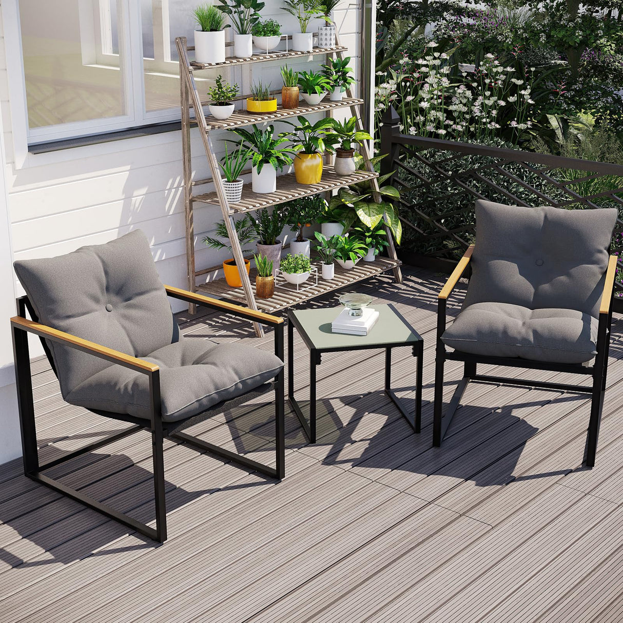 DIMOFAP 3 Piece Patio Furniture Set, Outdoor Porch Chairs Set of 2, Balcony Furniture for Apartment with Chairs & Table, Included Thick Comfy Cushions, Perfect for Porch, Balcony, Deck DIMOFAP