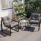 DIMOFAP 3 Piece Patio Furniture Set, Outdoor Porch Chairs Set of 2, Balcony Furniture for Apartment with Chairs & Table, Included Thick Comfy Cushions, Perfect for Porch, Balcony, Deck DIMOFAP