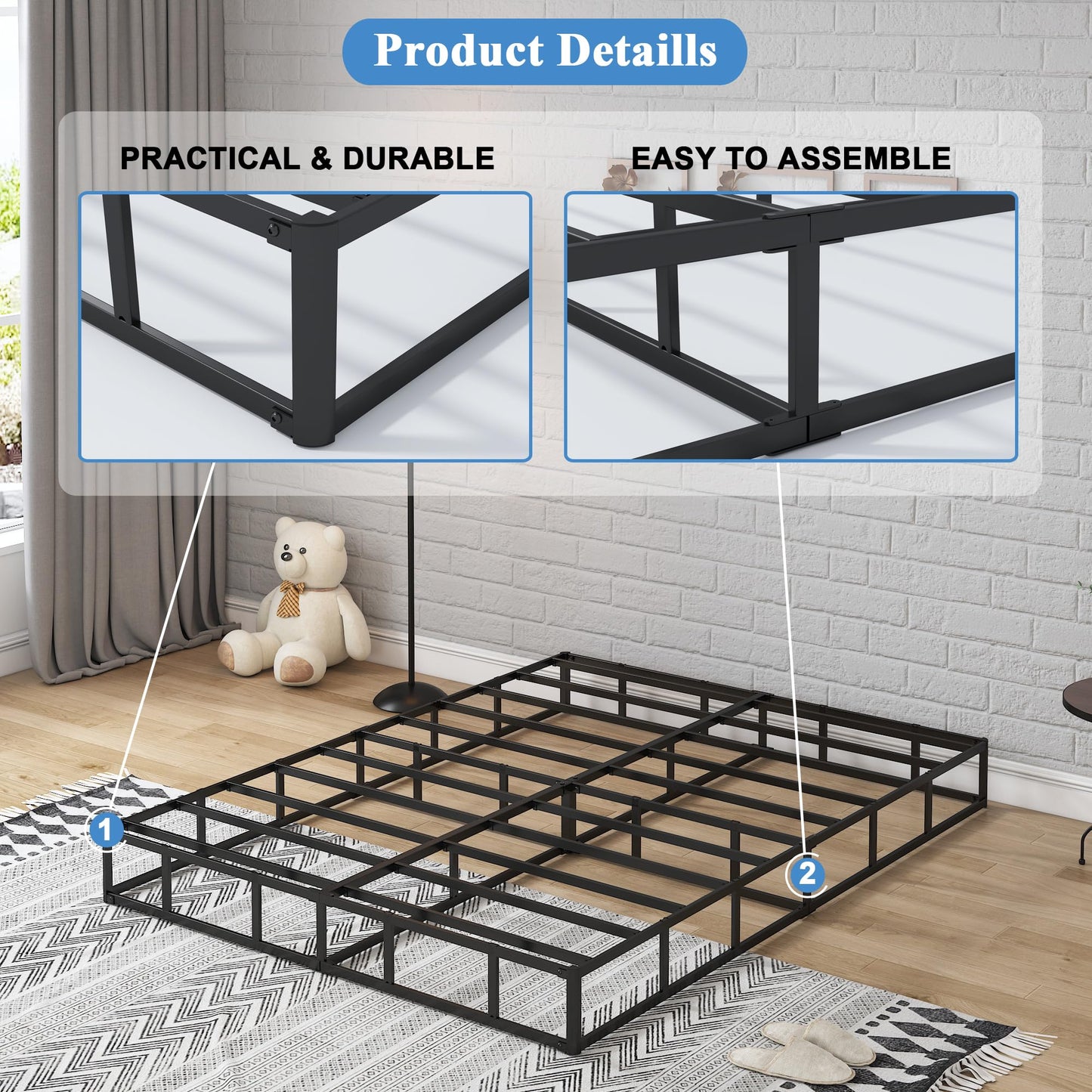 FMDMR King Size Box Spring for King Bed, 7 Inch High Profile King Box Spring Only with 3000lbs Max Weight Capacity, Durable Mattress Foundation Easy Assembly, Non-Slip, Noise Free