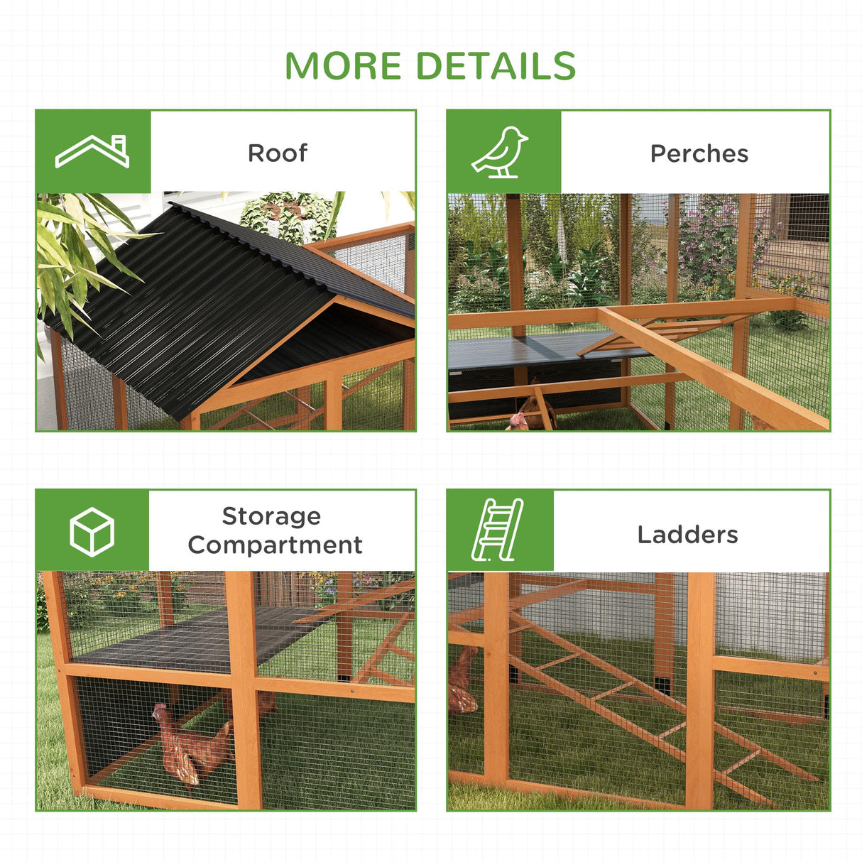 PawHut Wooden Chicken Coop Run for 6-10 Chickens, Hen House Add-On with Storage, Perches, 141.75" x 48" x 61", Orange PawHut